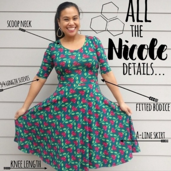 Brand New LuLaRoe Size XXS Plum, Olive, Golden Print Nicole Dress - Picture 6 of 8